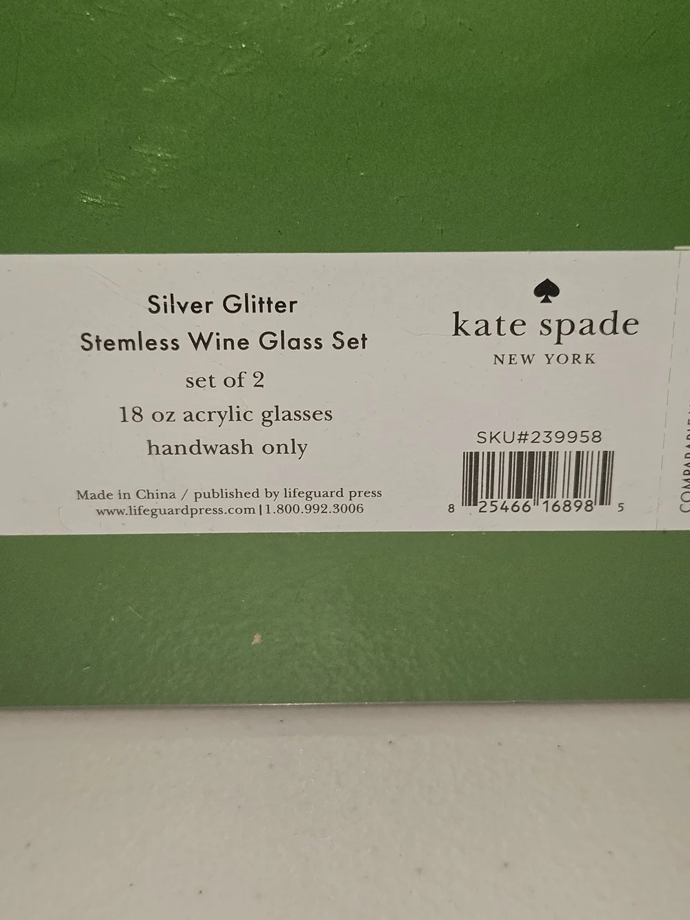 kate spade Silver Glitter Clear Wine Glass Set Of Two 18 Oz Acrylic Glass